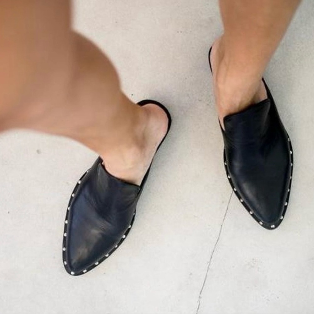 Anthropologie Black Suede Studio Studded Mule